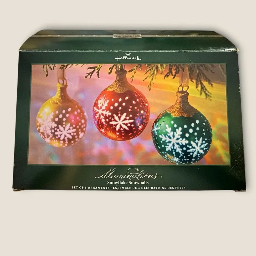 2005 Hallmark Illuminations 3 Snowflake Snowball Ornaments Glow/Needs‎ Power Box